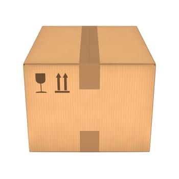 Closed cardboard box on white background. Retail, logistics, delivery and storage concept. 3D illustration