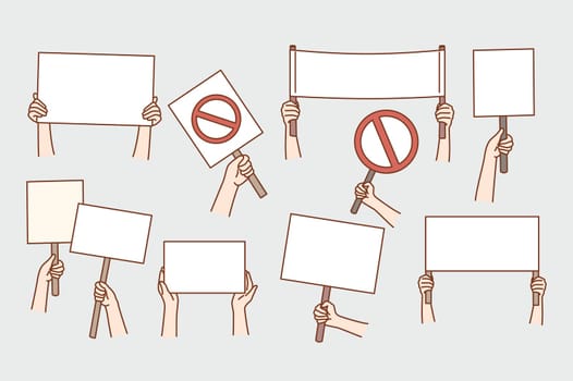 Set of activists with mockup placards or banners