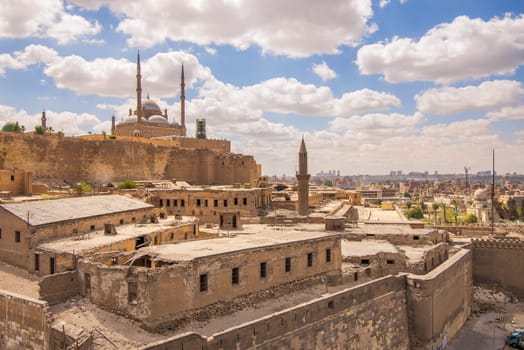 Day shot of Great Mosque of Muhammad Ali Pasha - Alabaster Mosque - located in the Citadel of Cairo in Egypt, commissioned by Muhammad Ali Pasha, one of the landmarks and tourist attractions of Cairo