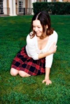 Soft focus of a lovely model female model posing outdoors