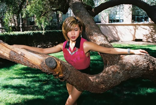 A lovely model female model posing outdoors