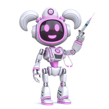Cute pink girl robot nurse 3D rendering illustration isolated on white background