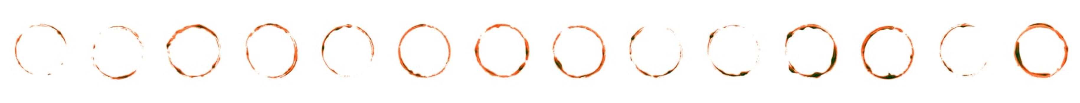 Collection of red brown circle made with brush or wine glass