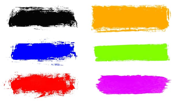 Collection of 6 hand drawn stripes black, blue, red, orange, green and pink