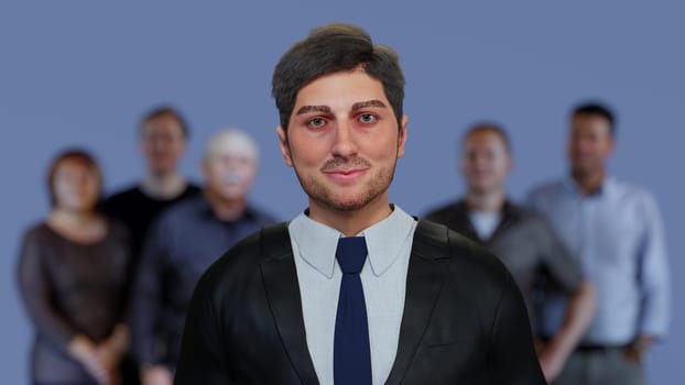 businessman wearing suit and tie office worker teamwork success portrait in front of team 3D illustration
