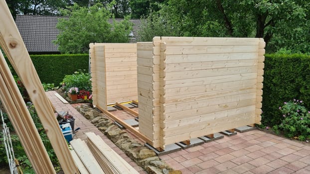 Garden shed built from tree trunks
