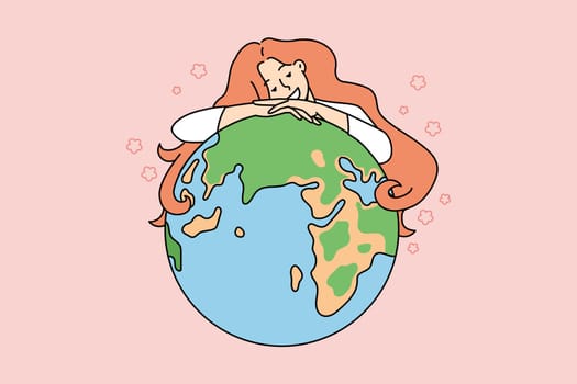 Woman hug planet earth showing love and care