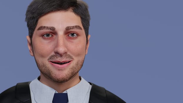 young professional success wearing suit and tie office worker close up on blue background 3D illustration