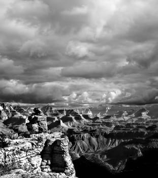 Black and white late afternoon in the Grand Canyon Arizona
