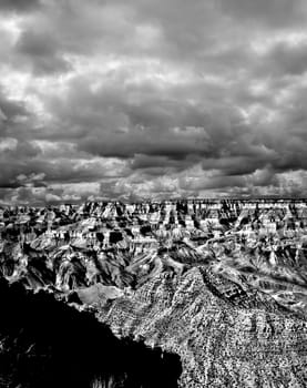Black and white late afternoon in the Grand Canyon Arizona