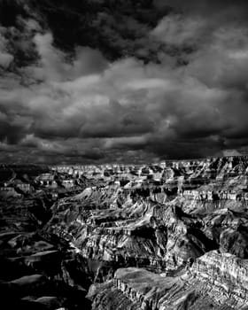 Black and white late afternoon in the Grand Canyon Arizona