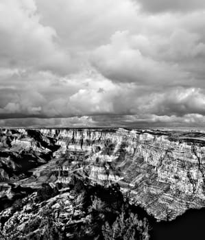 Black and white late afternoon in the Grand Canyon Arizona