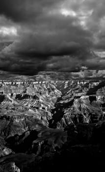 Black and white late afternoon in the Grand Canyon Arizona