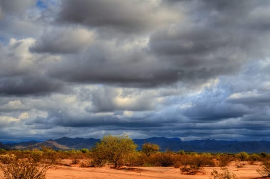 Desert storm over the southwestern desert and mountains