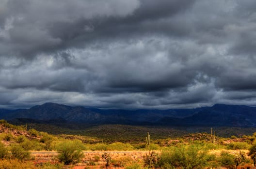 Desert storm over the southwestern desert and mountains
