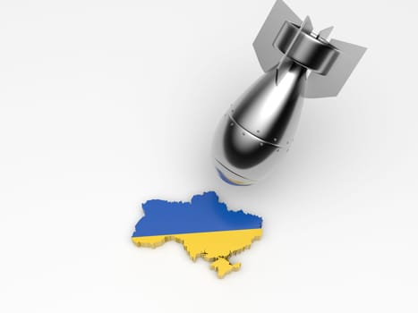3d rendering of a Missile bombarding a map of ukraine in europe