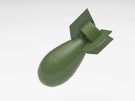 3d rendering of a green missile falling in metal on a white background