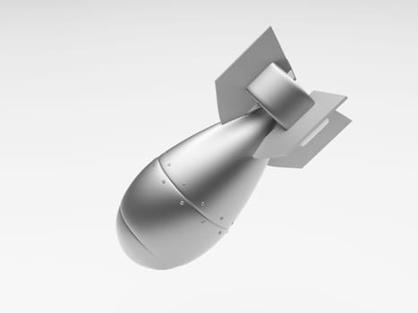3d rendering of a metal falling missile on a white background