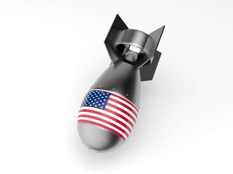 3d rendering of an American missile with an American flag on a white background falling