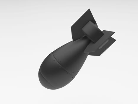 3d rendering of a black missile falling in metal on a white background