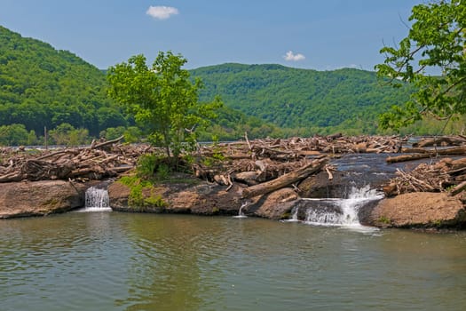 Green Hills Above an Appalachian River on the New River in West Virgina