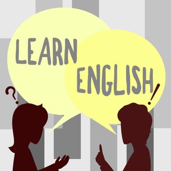 Inspiration showing sign Learn English. Word for Universal Language Easy Communication and Understand Couple Drawing With Chat Cloud Talking To Each Other Sharing Ideas.
