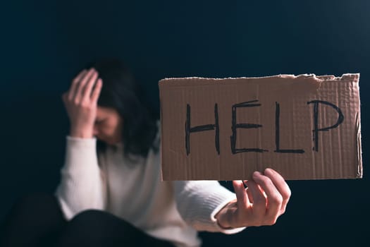 Women violence and abused concept with help text. Stop domestic violence against women and human trafficking.