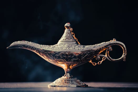 Ramadan Kareem festive greeting card for Muslim holy month with Aladdin lamp of wishes