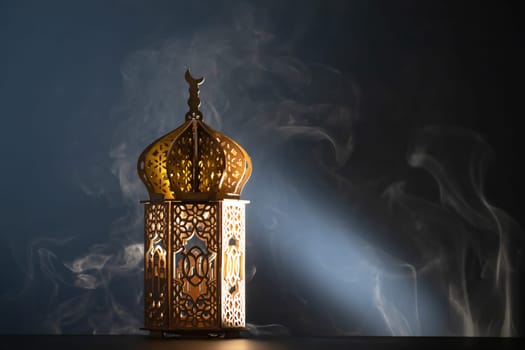 Ramadan Kareem background. Ornamental Arabic lantern glowing at night