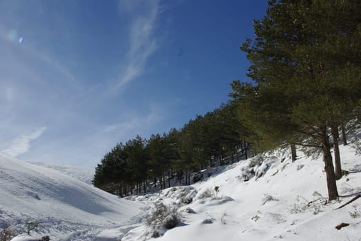 mountains with covered snow and mountaineer