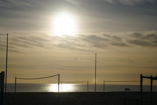 landscape with sea sunset on beach
