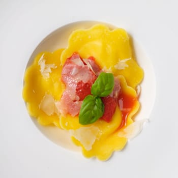 Stuffed tortellini pasta with tomato sauce and parmesan cheese