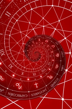 Abstract old conceptual background on mysticism, astrology, fantasy -red