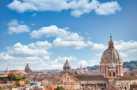 ROME, ITALY- CIRCA AUGUST 2020: panoramic cityscape with blue sky and clouds