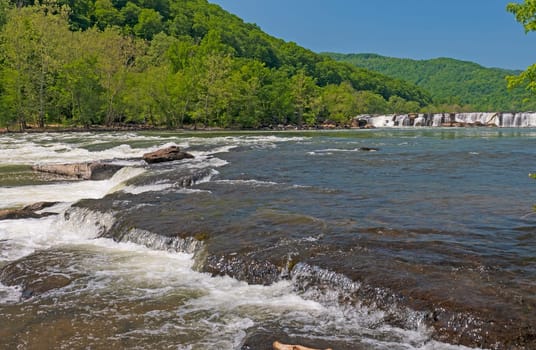 Rapids and Falls in a Mountain Stream in Spring on Sandstone Falls on the New River in West Virginia