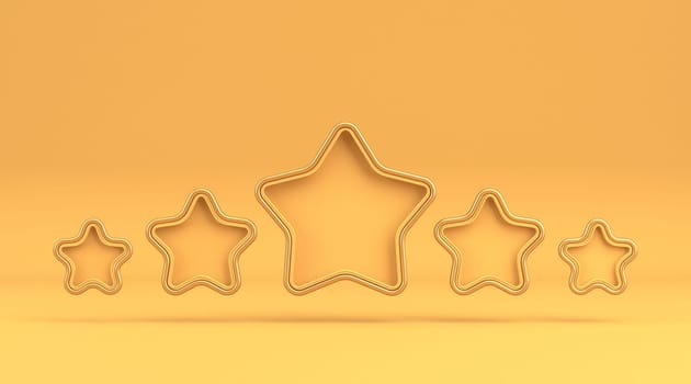Five star rating sign 3D rendering illustration isolated on yellow background