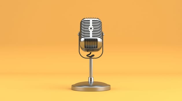 Retro vintage microphone Front view 3D rendering illustration isolated on yellow background
