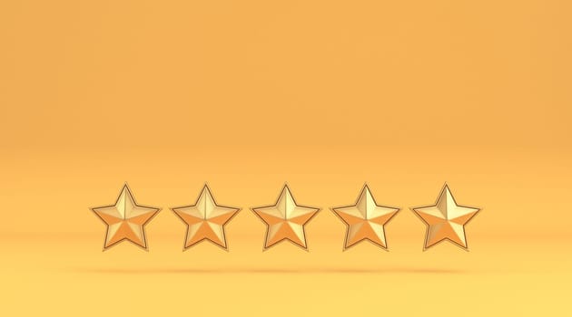 Five star top quality sign 3D rendering illustration isolated on yellow background