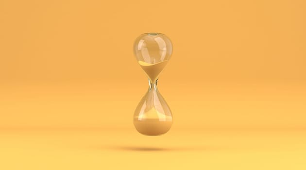 Hourglass 3D rendering illustration isolated on yellow background