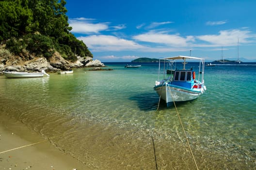 Colorful boat in Skiathos island, Greece