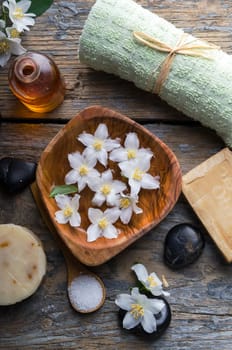 Natural spa product on rustic wood