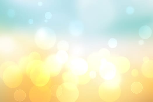 Hello spring background. Abstract delicate bright spring or summer landscape texture with natural yellow white bokeh lights, sunshine and blue sky. Beautiful backdrop with space.