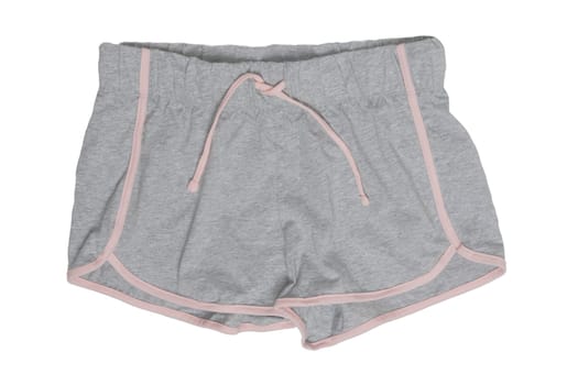 Night gown isolated. Close-up of a gray pink female sexy nightwear summer shorts isolated on a white background. Fashionable night wear or nighties.