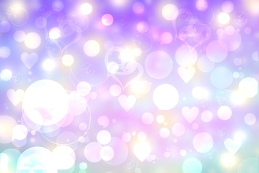 Abstract festive blur light pink pastel background with white pink hearts inside love bokeh for wedding card or Valentine day.  Romantic textured backdrop with space for your design. Card concept.