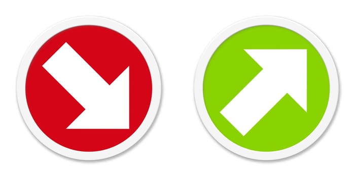 Two round buttons red and green: Arrows showing down and up