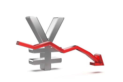 Decreasing the value of Chinese Yuan or Japanese Yen currency, concept image