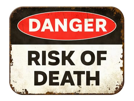 Vintage tin danger sign on a white background - Risk of death