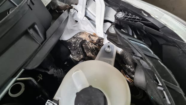 Mold in the engine compartment of a mobile home after a bad design of the drainage channel.Mold in the engine compartment of an RV