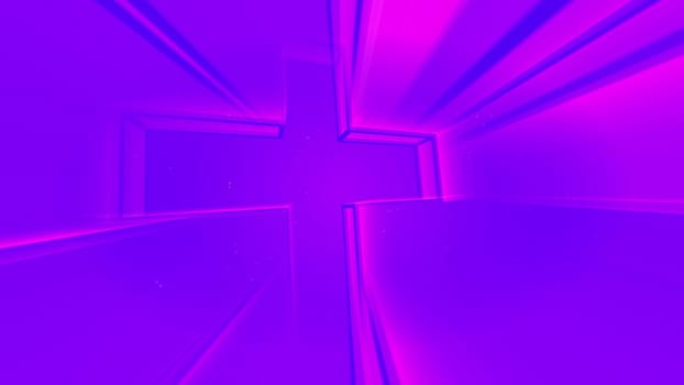 3D illustration of neon glow cross over blue.
