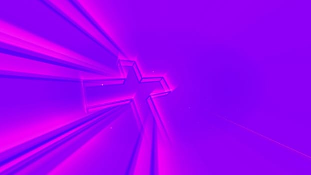 3D illustration of neon glow cross over blue.